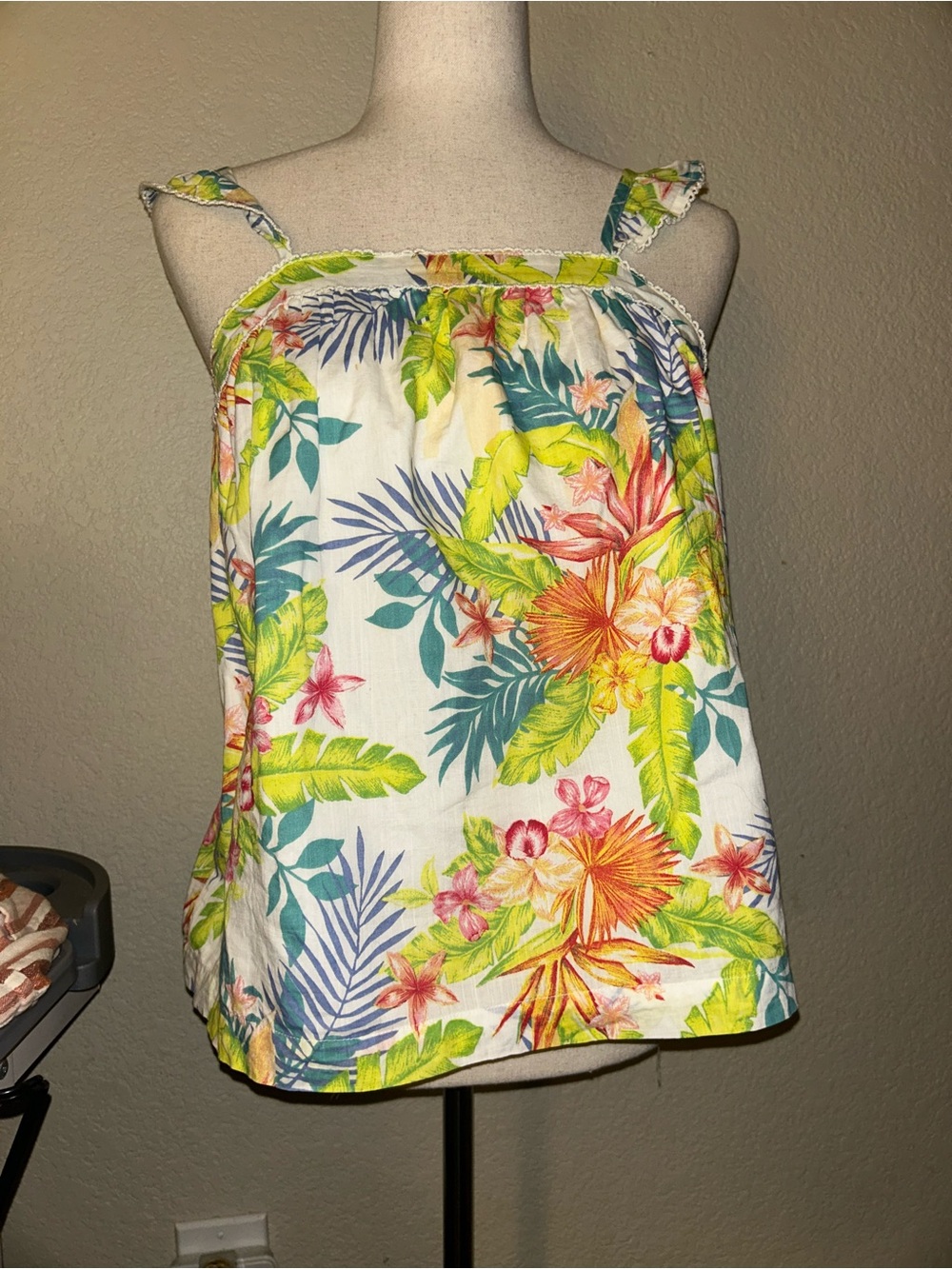 GAP Kids Tropical Floral Spaghetti Strap Top - White